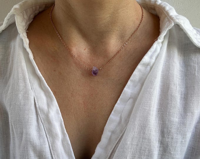 Raw Amethyst Crystal Necklace: February Birthstone, Gold,silver Chain