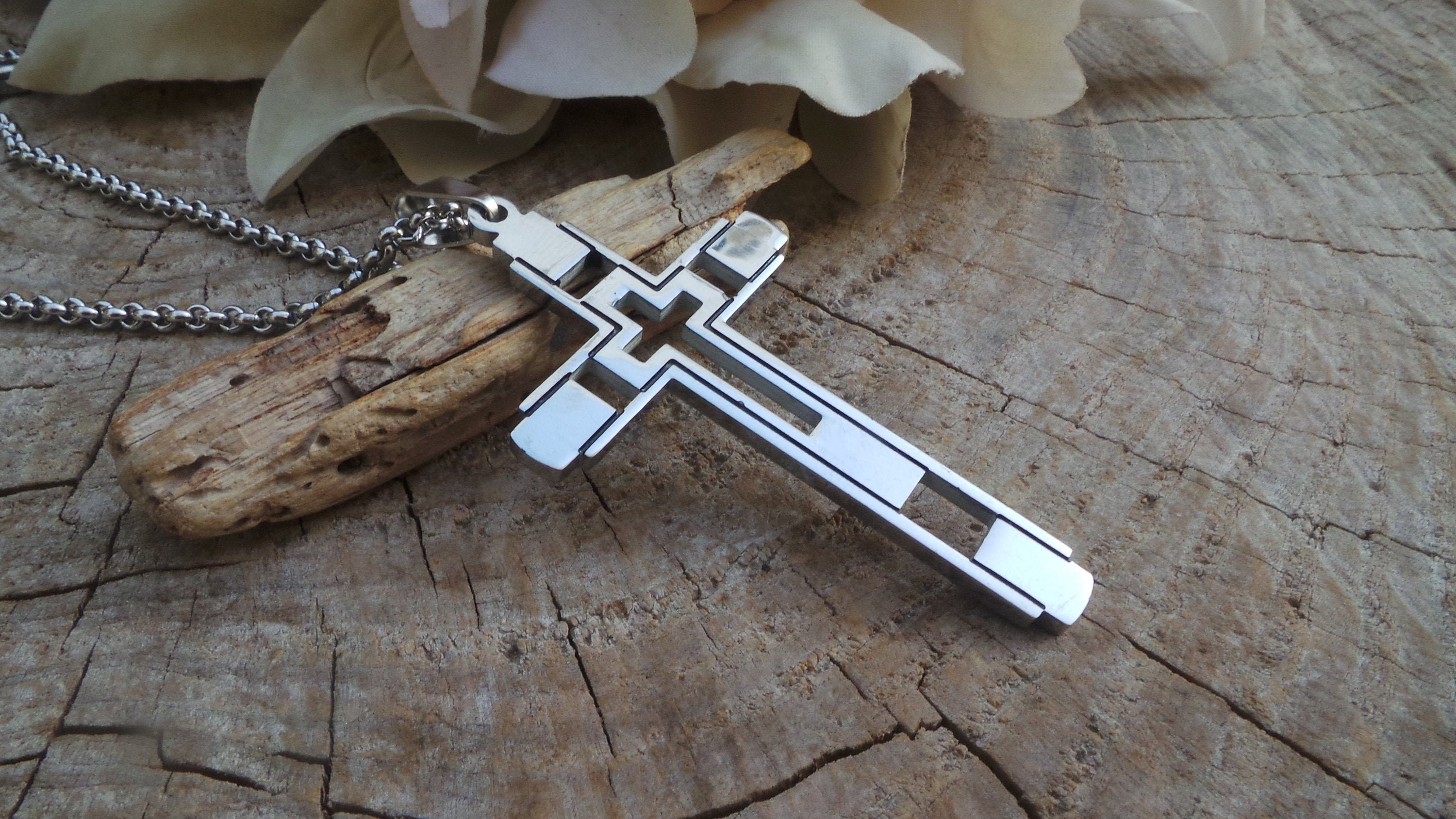 Mens necklace. Men's crucifix. Men's stainless steel cross. Mens cross ...