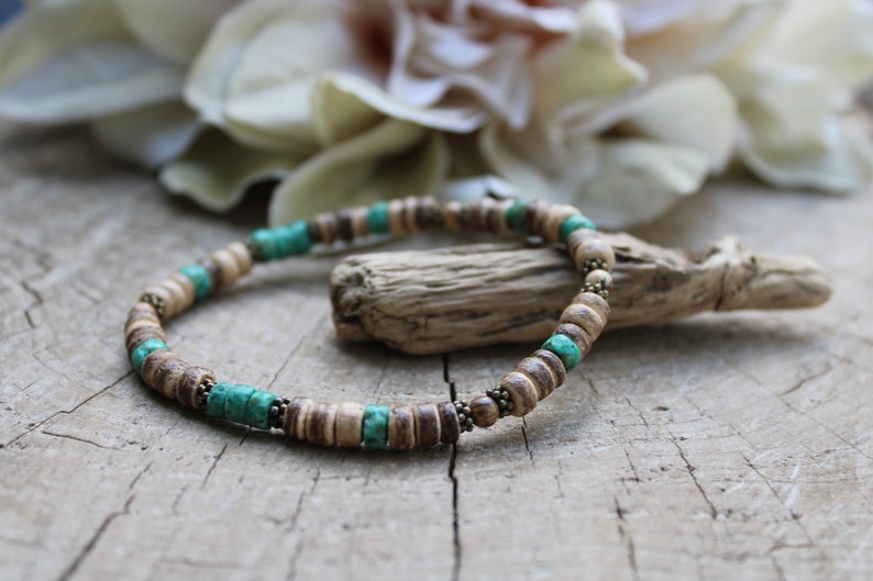 Mens bracelet. Mens gemstone bracelet. African turquoise bracelet. Mens beaded bracelet stack. Mens stretch bracelet. image 4