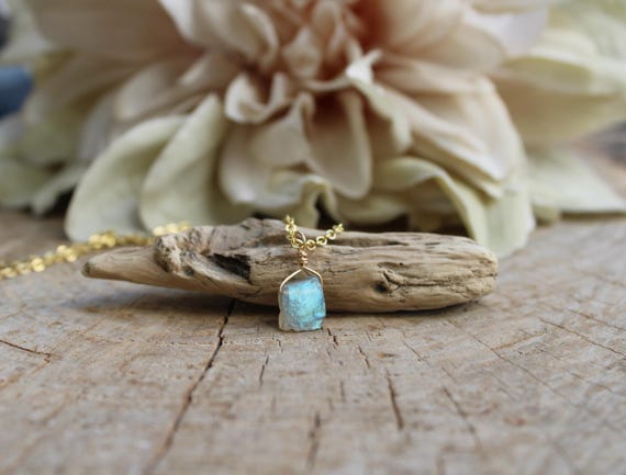 Raw Labradorite Nugget Necklace:  Gold, silver, rose gold chain.