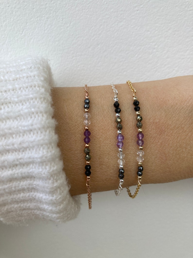 Empath protection bracelet. Block negative energy. Black tourmaline, clear quartz, amethyst, pyrite and hematite. Gold filled, sterling image 8