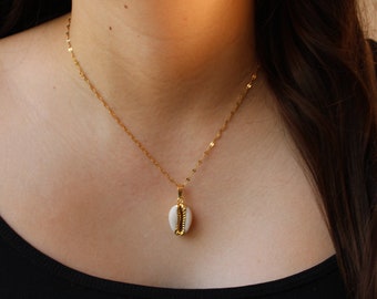 Cowrie shell necklace. Shell necklace. 24k gold plated cowrie shell necklace. Layering necklace.White and gold plated cowrie shell necklace.