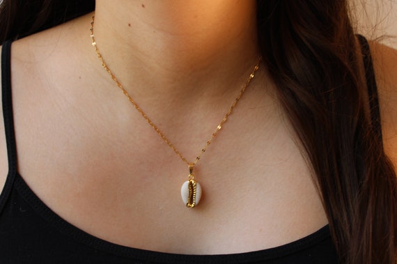 Cowrie shell necklace. Shell necklace. 24k gold plated cowrie shell necklace. Layering necklace.White and gold plated cowrie shell necklace.