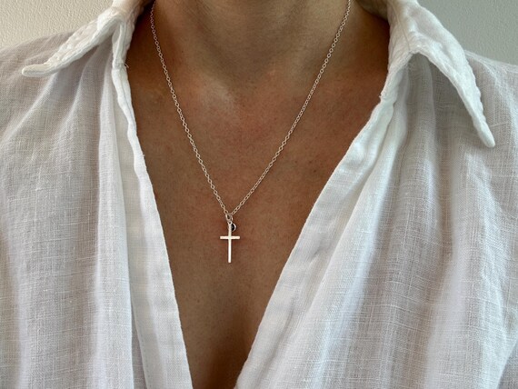 Sterling silver cross and evil eye necklace. Sterling silver cross necklace. Evil eye necklace. Protection necklace.