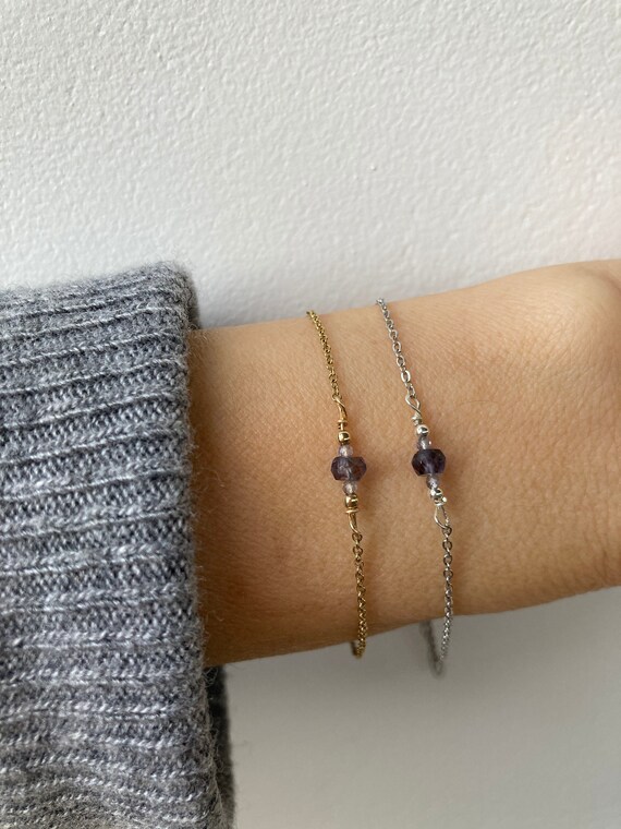 September birthstone. Iolite bracelet. Sapphire bracelet. Water sapphire bracelet. Gold, silver, rose gold.