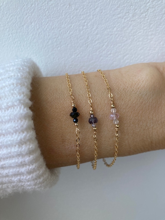 Dainty birthstone gemstone bracelet. Gold filled/sterling. Ruby, emerald, aquamarine, moonstone, amethyst,  sapphire, peridot(21 options)