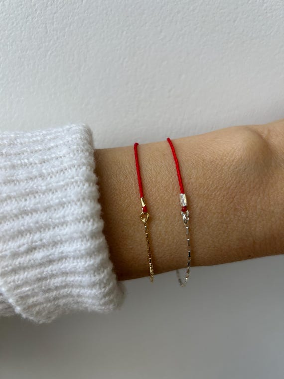 Red string bracelet. Red string of fate bracelet. . Protection bracelet. Chain and cord. Gold filled/sterling silver