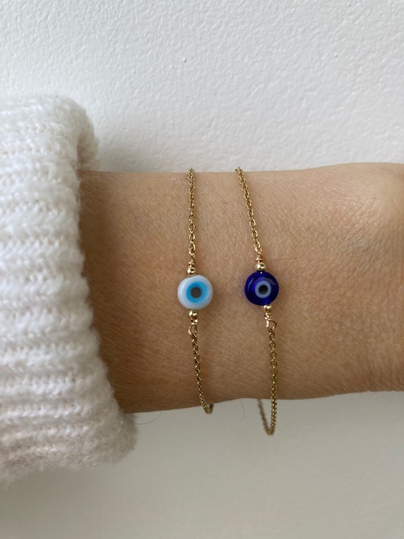 Evil eye bracelet. Evil eye chain bracelet. Simple evil eye bracelet.  Greek mati bracelet.  Protection bracelet. Gold, silver, rose gold