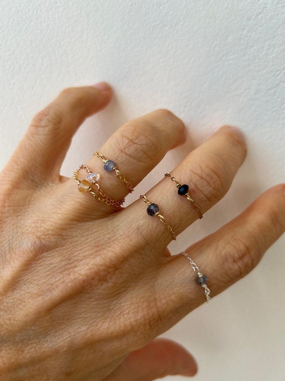 Chain ring. Gemstone ring. Stacking ring. Gold filled/ rose gold filled/sterling silver.  24 gemstones to choose from.