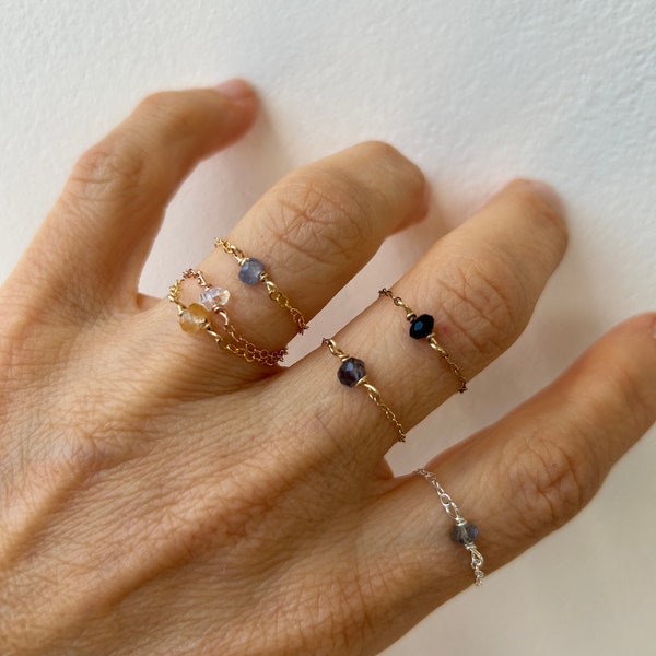 Chain ring. Gemstone ring. Stacking ring. Gold filled/ rose gold filled/sterling silver.  24 gemstones to choose from.