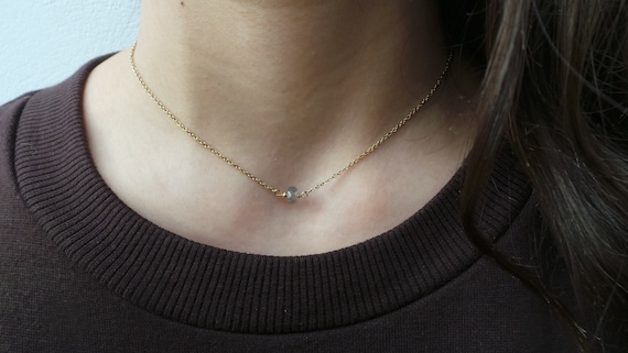 Dainty labradorite necklace. Blue flash labradorite necklace. Gemstone dot necklace. Gold, silver, rose gold.