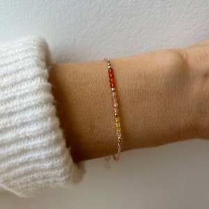 Carnelian, sunstone and citrine bracelet. Multi gemstone bracelet. Gemstone bead bar bracelet. Orange gemstones. Energy, optimism.