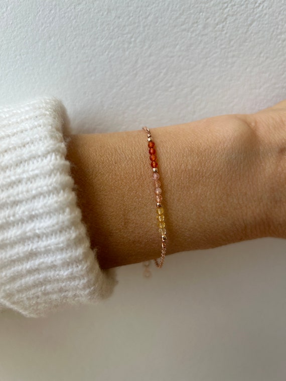 Carnelian, sunstone and citrine bracelet. Multi gemstone bracelet. Gemstone bead bar bracelet. Orange gemstones. Energy, optimism.