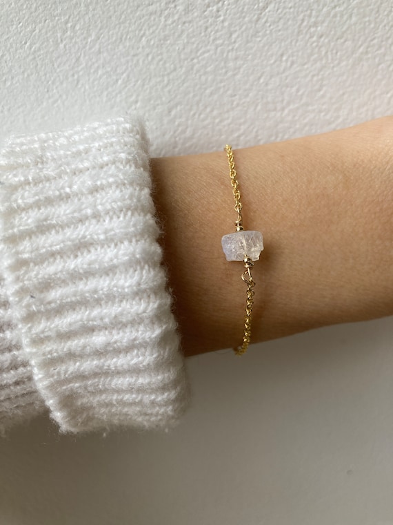 Dainty moonstone bracelet. Raw moonstone nugget bracelet. June birthstone .Crystal healing. Gold filled/sterling silver