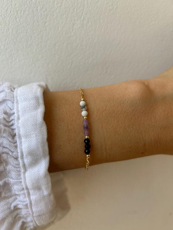 Black tourmaline, lepidolite, and howlite  bracelet. Empath protection and hormonal balance support bracelet. Gold filled/sterling silver