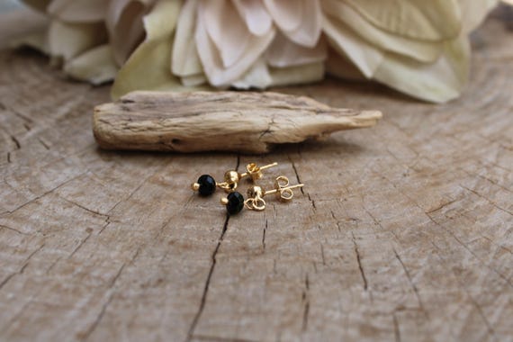 Black tourmaline stud earrings. Gold filled black tourmaline earrings.
