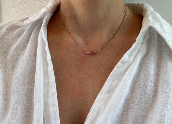 Pink tourmaline necklace. Dainty pink tourmaline choker.  October birthstone. Emotional healing/self love