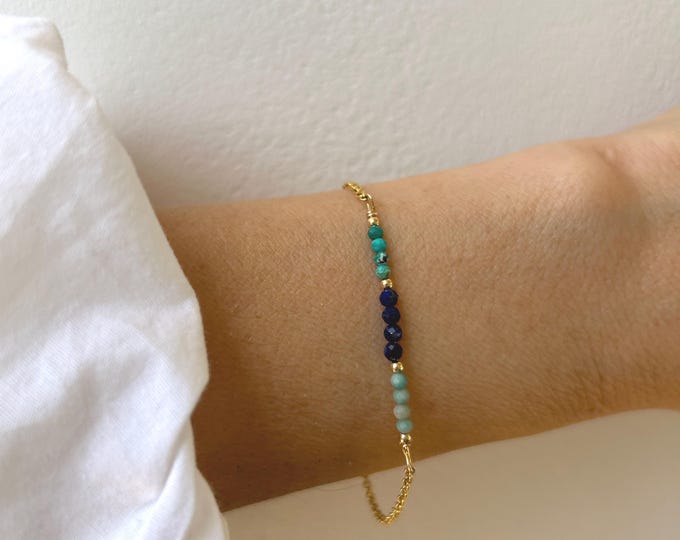 Amazonite, lapis lazuli and apatite bracelet.  Soothing, emotional healing, creativity, weight loss aid.