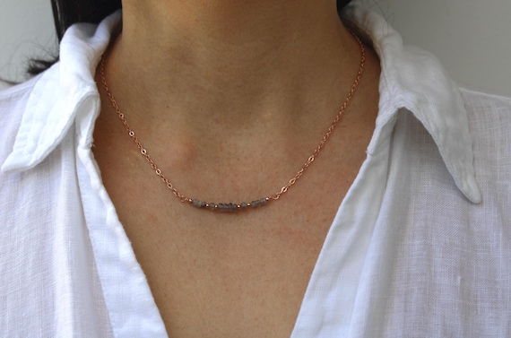 Labradorite bar necklace. Blue flash labradorite  necklace. Gold filled/sterling silver , rose gold filled. Gemstone bar necklace.