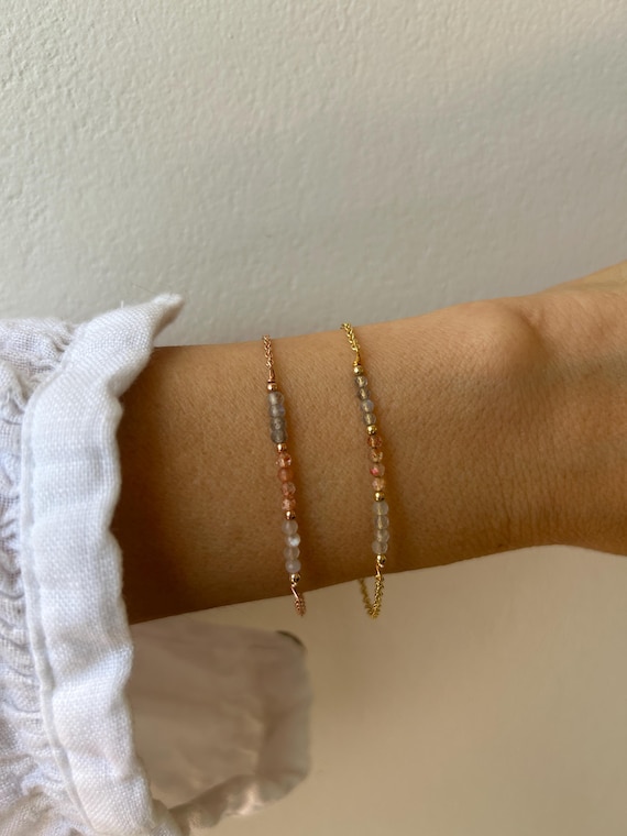 Moonstone, sunstone and labradorite bracelet. Gold filled/sterling silver gemstone bracelet. Positivity, healing, hormonal support