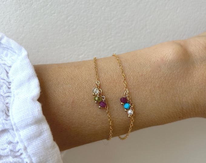 Custom Birthstone Bracelet, Genuine Gemstones, 14k Gold Filled, Sterling Silver, rose gold filled