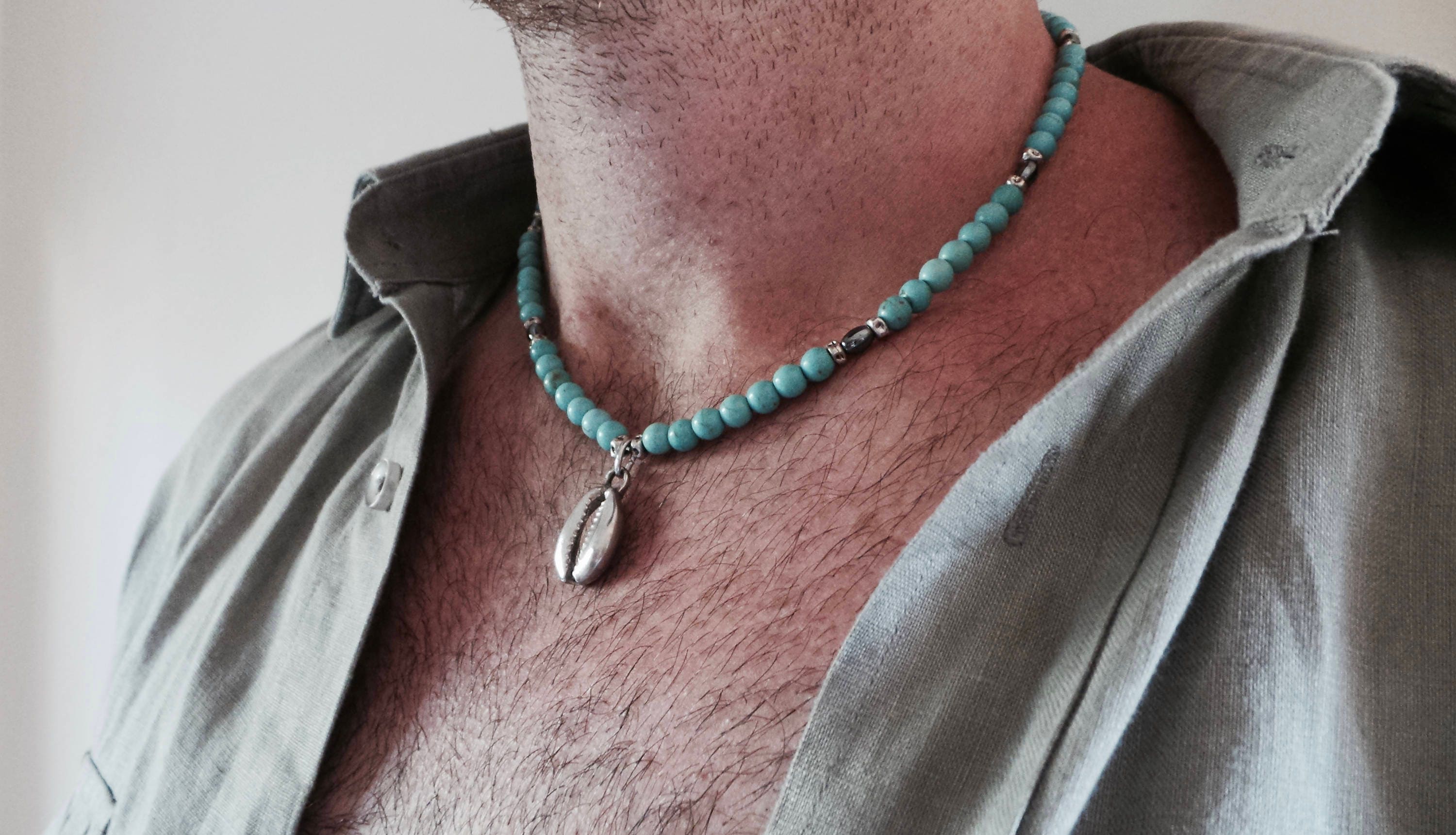 mens turquoise bead necklace