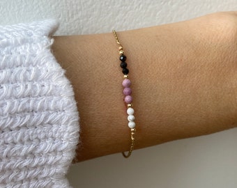 Black tourmaline, lepidolite, and howlite  bracelet. Empath protection and hormonal balance support bracelet. Gold,silver,rose gold