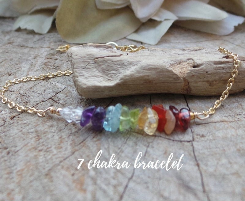 7 Chakra Bracelet Real Stone 7 Chakra Dainty Chakra Bracelet Raw Crystal Bracelet Healing Bracelet Energy Bracelet Rainbow Bracelet