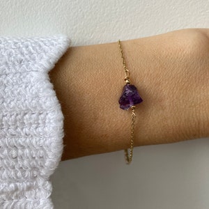 Dainty amethyst bracelet. Raw amethyst nugget bracelet. February birthstone. Amethyst chain bracelet. image 5