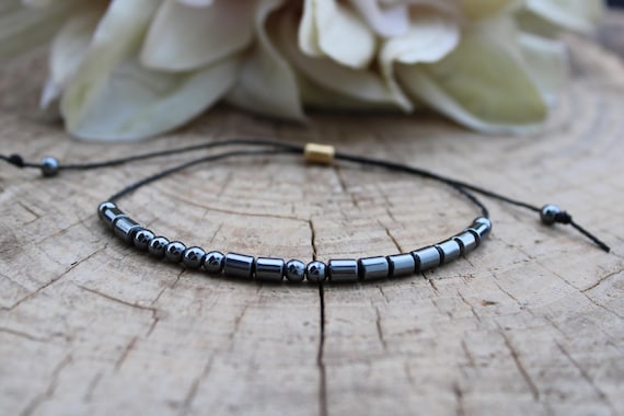 Morse code bracelet for men. Custom morse code bracelet. Hematite beads. Adjustable.