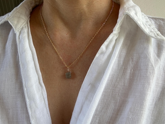Raw Labradorite Nugget Necklace:  Gold, silver, rose gold chain.