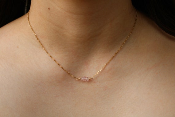 Dainty morganite necklace.  Morganite choker. Emotional healing, Self love. Gold/silver/rose gold chain.