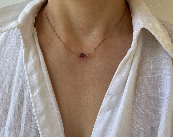 Amethyst crystal nugget choker necklace.  February birthstone. Emotional healing necklace