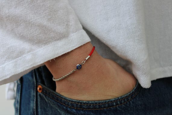 Mens evil eye and red string bracelet. Unisex evil eye and red string bracelet. Protection bracelet. Stainless steel bracelet.