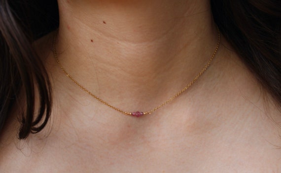 Pink tourmaline necklace. Dainty pink tourmaline choker.  October birthstone. Emotional healing/self love