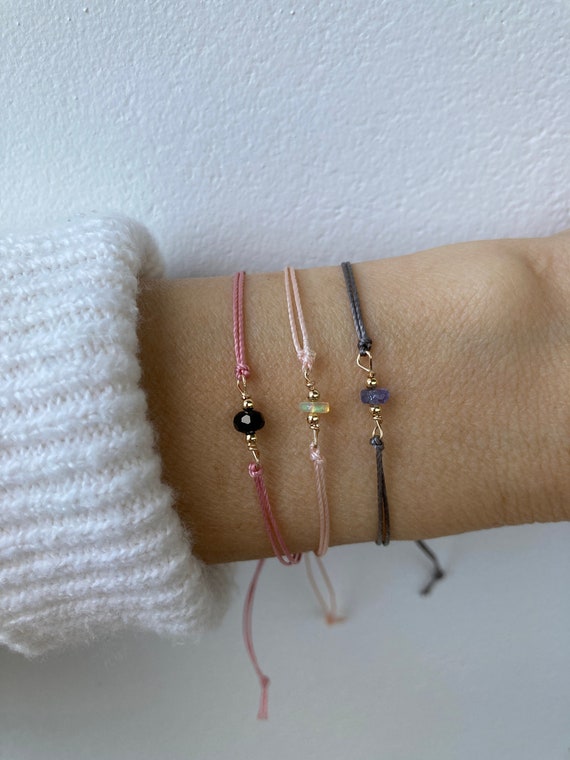 Gemstone cord bracelet. Pearl, herkimer diamond, moonstone cord bracelet. Friendship bracelet. Gold, silver, rose gold