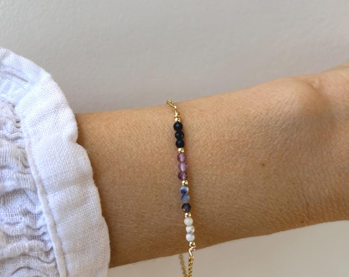 Empath protection bracelet. Black tourmaline, howlite, sodalite, amethyst.  Gold filled/sterling silver