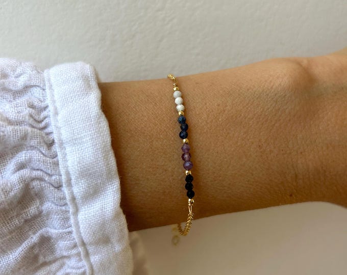 Empath protection bracelet. Black tourmaline, howlite, sodalite, amethyst.  Gold filled/sterling silver