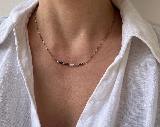 Empath Protection Gemstone Necklace, Black Tourmaline, Smoky Quartz, moonstone, hematite, labradorite.