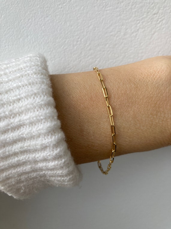 Minimalist bracelet. Gold filled elongated chain bracelet. Gold filled paper clip chain.  18k gold filled chain bracelet.