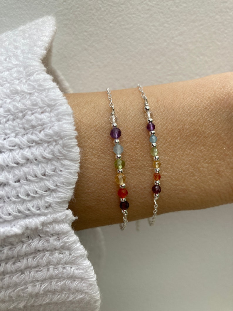 7 chakra bracelet. Real stone 7 chakra. Dainty chakra bracelet . Crystal healing bracelet. Gold filled/rose gold, sterling silver image 5