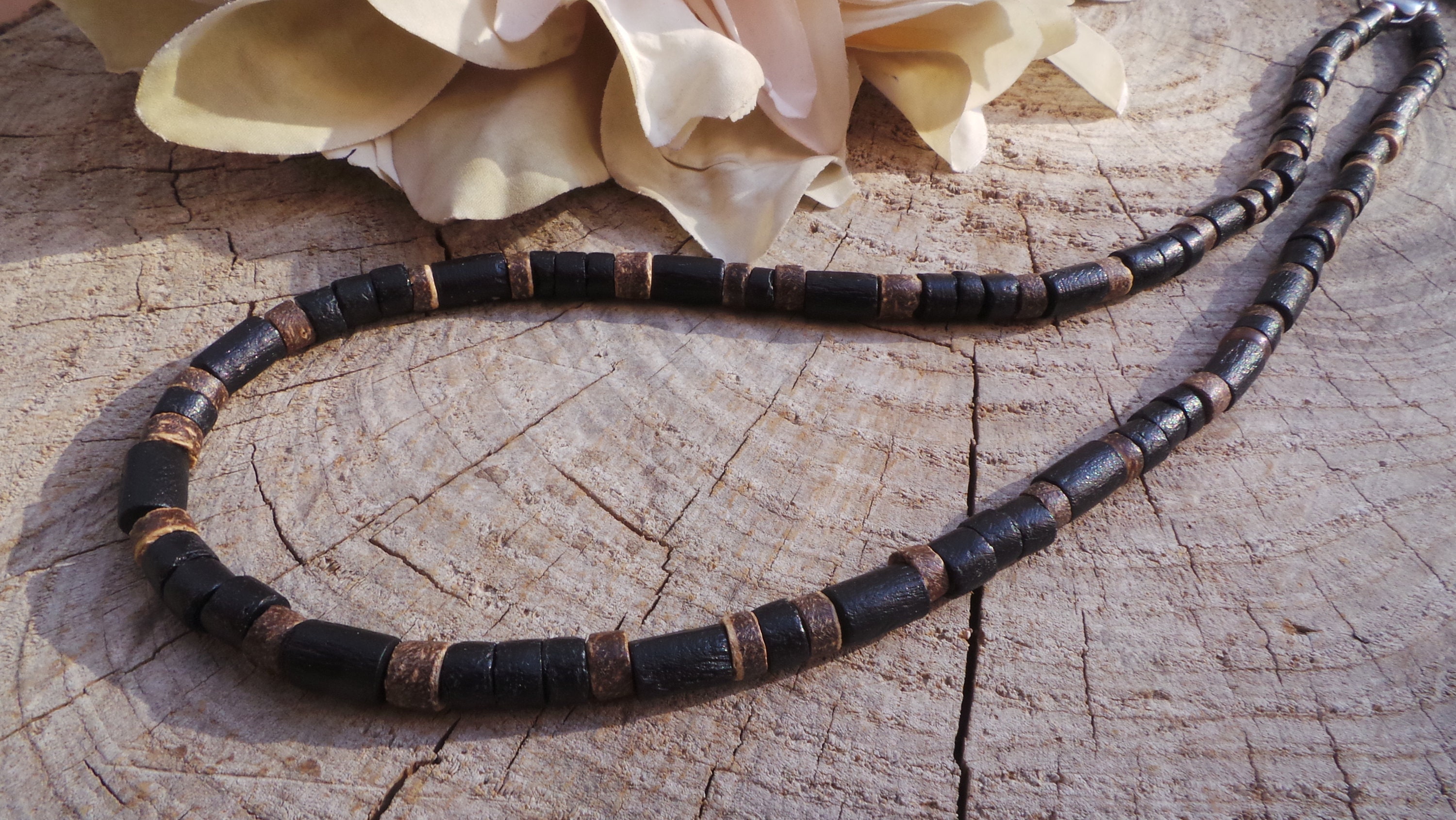 Mens beaded necklace . Mens necklace. Surfer style necklace. Brown