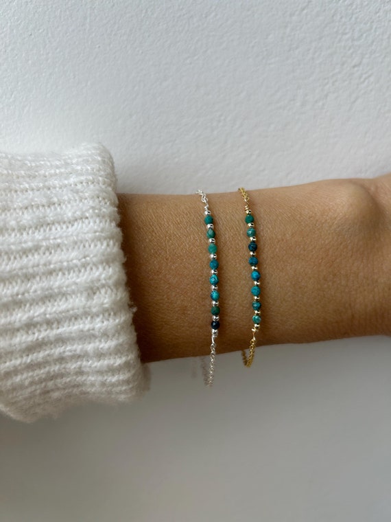Dainty chrysocolla bracelet. Emotional healing.  Gold filled/ sterling silver chrysocolla bracelet.