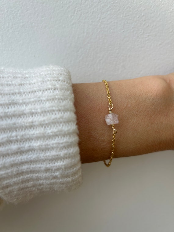 Raw rose quartz crystal bracelet.  Gold filled/sterling silver rose quartz bracelet. Fertility support bracelet.
