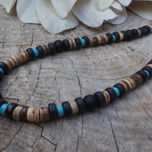 Mens beaded necklace. Mens turquoise necklace. Turquoise and black mens necklace. Surfer style necklace. image 9