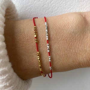 Silk red string silk bracelet .24k gold vermeil red string bracelet. Pure silver red silk bracelet. Rose gold vermeil. Friendship bracelet. image 7