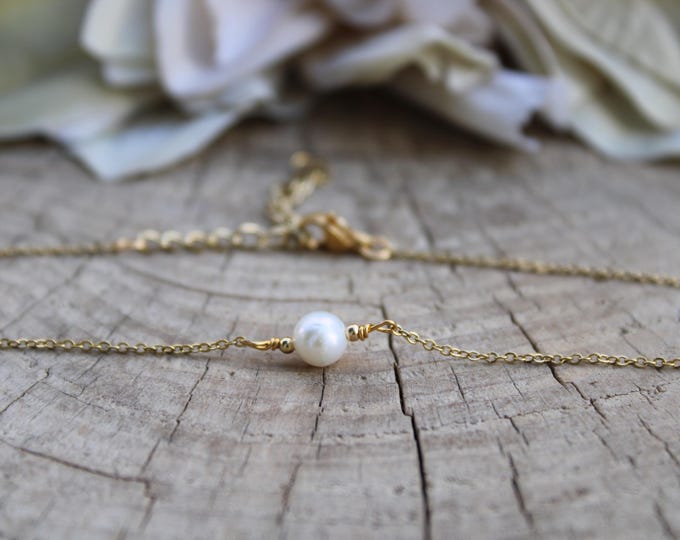 Dainty Pearl Choker Necklace: Gold, silver, rose gold chain., June Birthstone