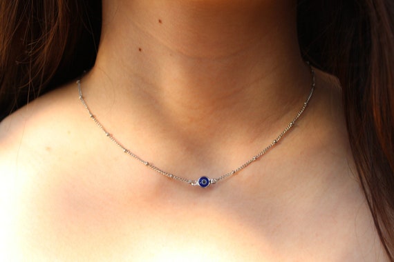 Evil eye choker. Evil eye silver satellite chain necklace. Greek mati necklace.  Protection necklace.