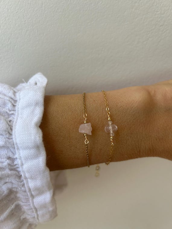 Rose quartz bracelet.  Raw rose quartz crystal bracelet.  Fertility support, self love.  Gold, silver, rose gold chain.