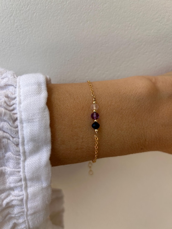 Empath protection bracelet. Black tourmaline, amethyst and rose quartz. Aura shield. Empath sensitivity protection. Gold, silver, rose gold